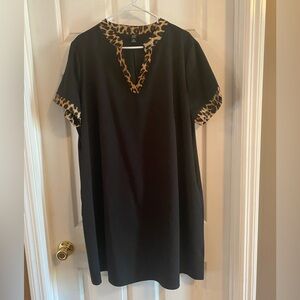 Black Dress with Leopard Trim and Pockets